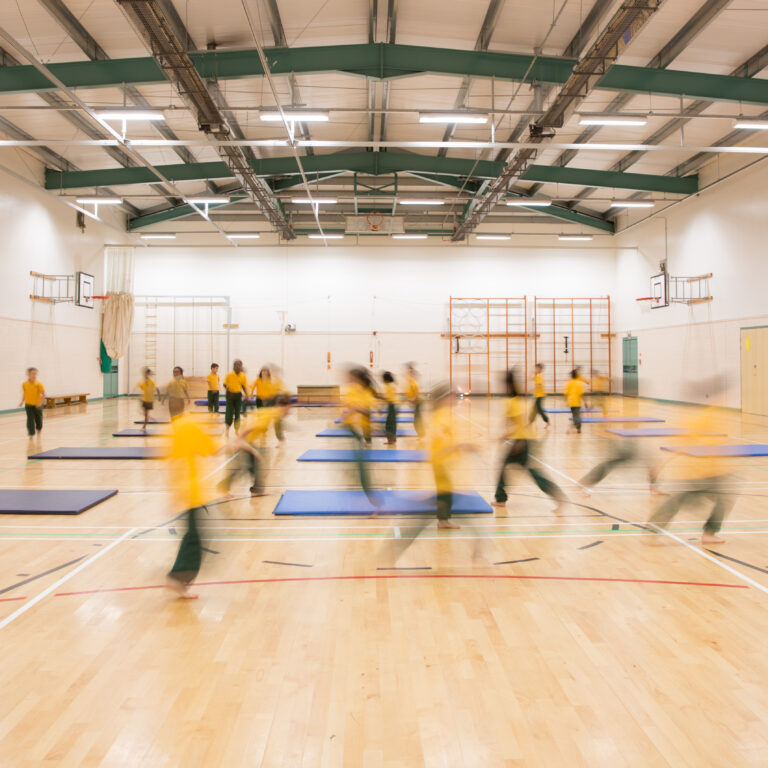 Students in the gym area of the school